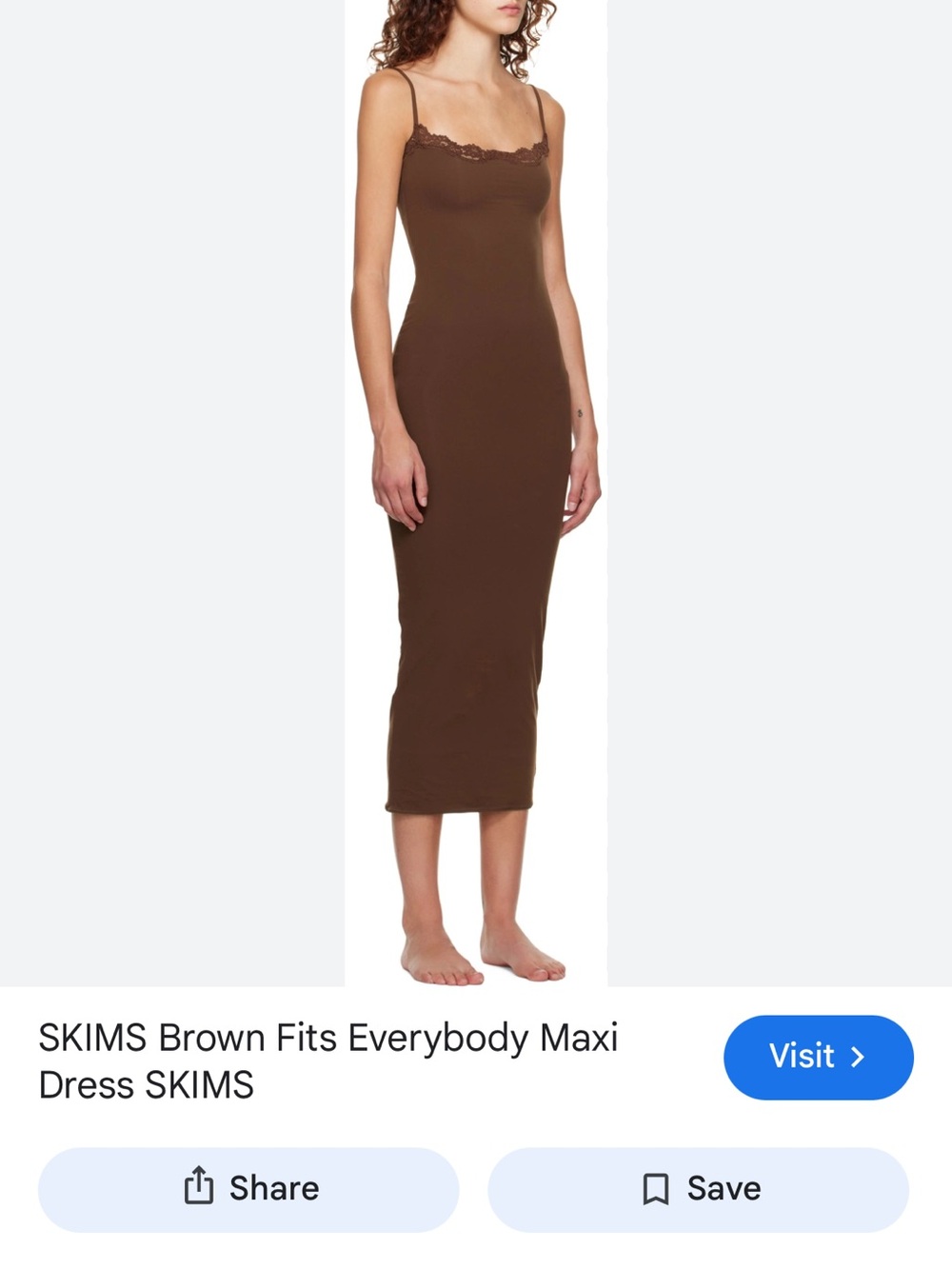 SKIMS Fits Everybody Brown Cocoa Lace-Trim Slip Maxi Dress - Picture 2 of 6